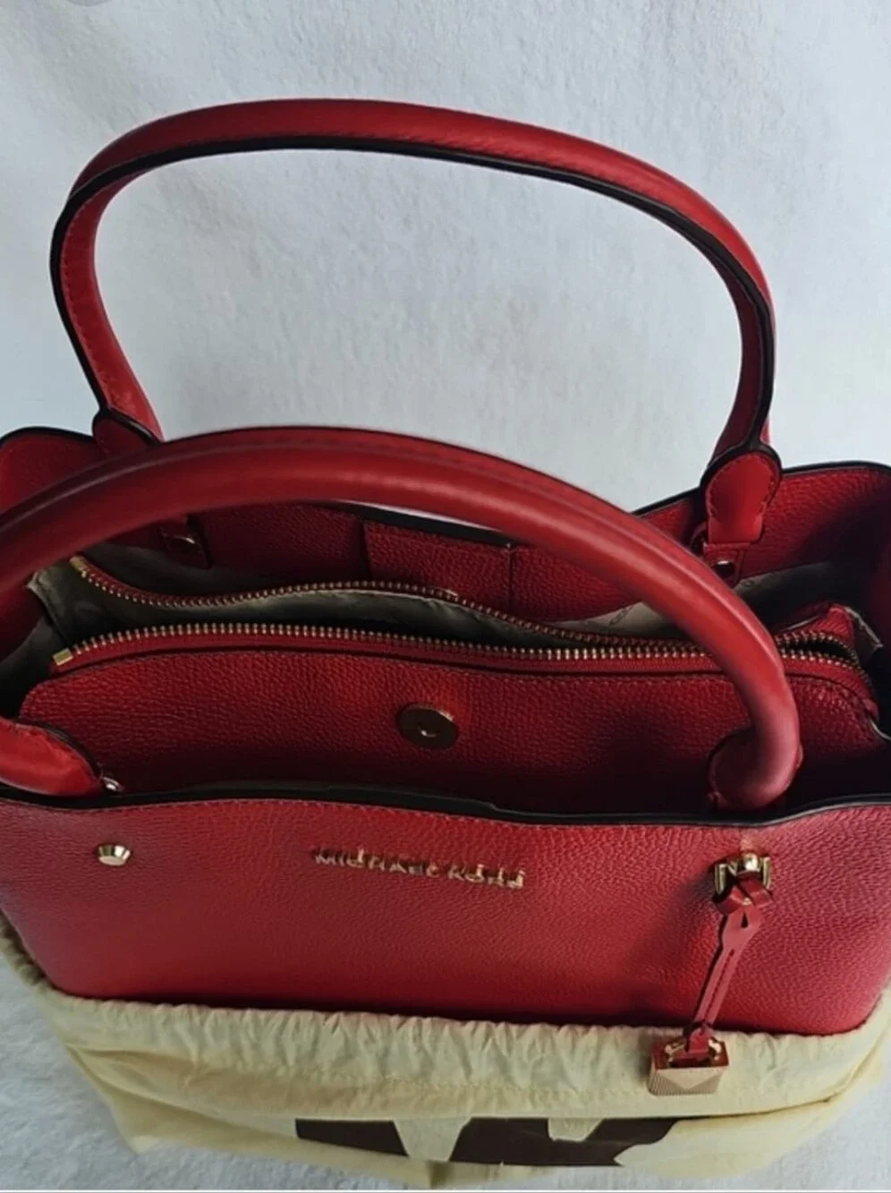 Michael Kors Red Pebbled Leather Satchel Tote Bag Handbag